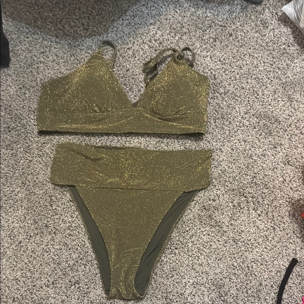 Aerie Gold Glitter Bikini Set
